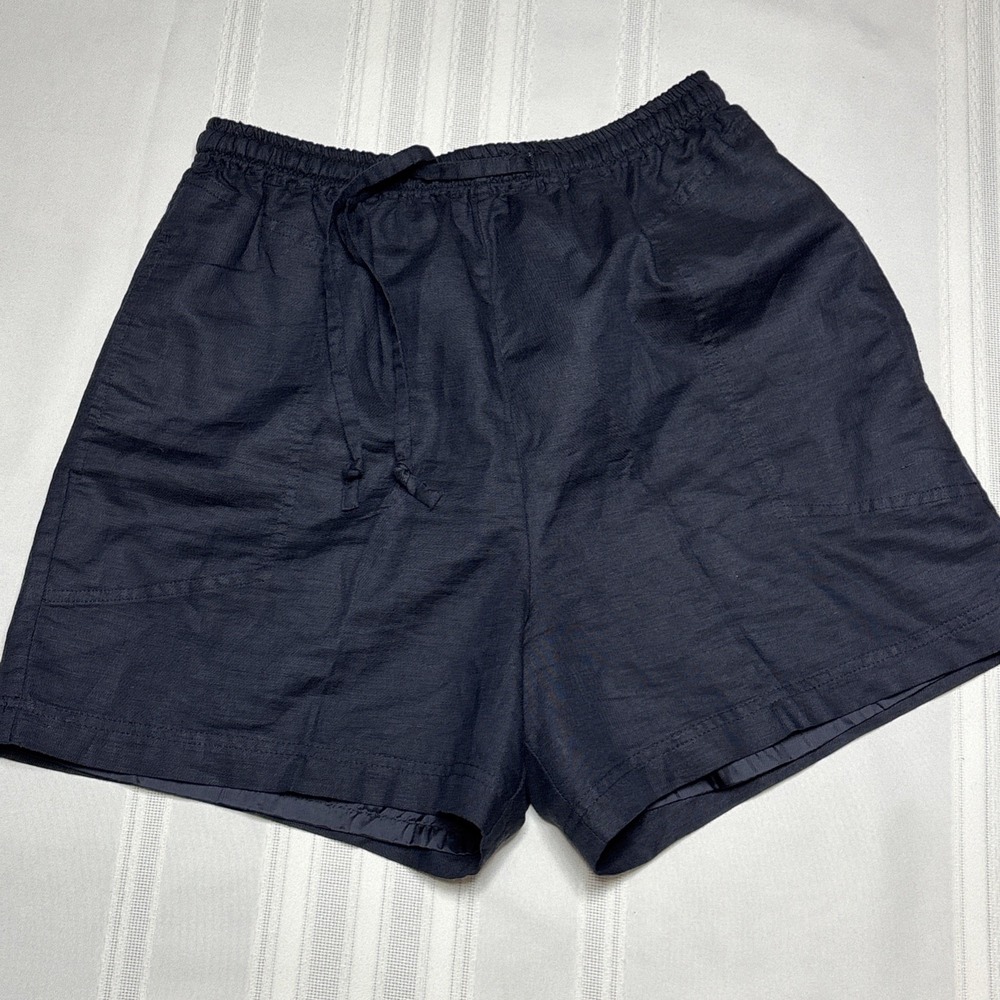 Women's Linen Shorts Linen Blend Drawstring Waist Navy Size 10 Lined